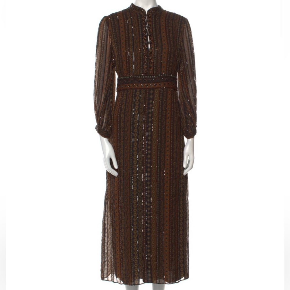 Veronica Beard Printed Beaded Long Dress